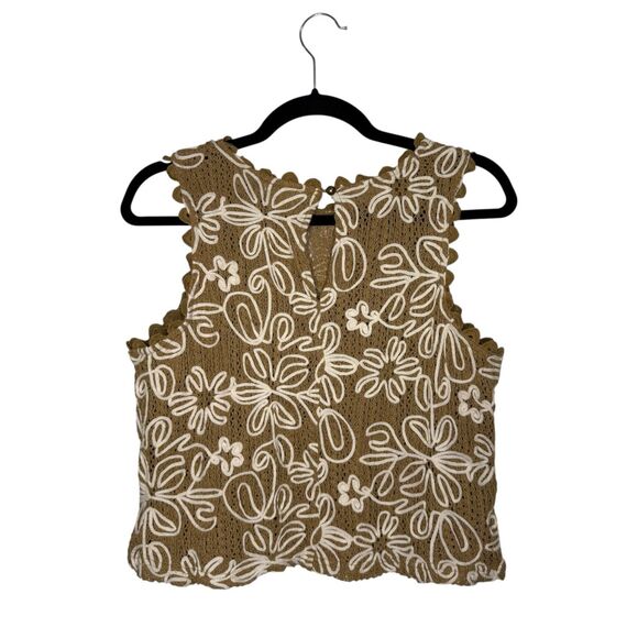 Solitaire Women’s Large Sleeveless Embroidered Top Crochet Scalloped Edge Boho - Picture 3 of 6